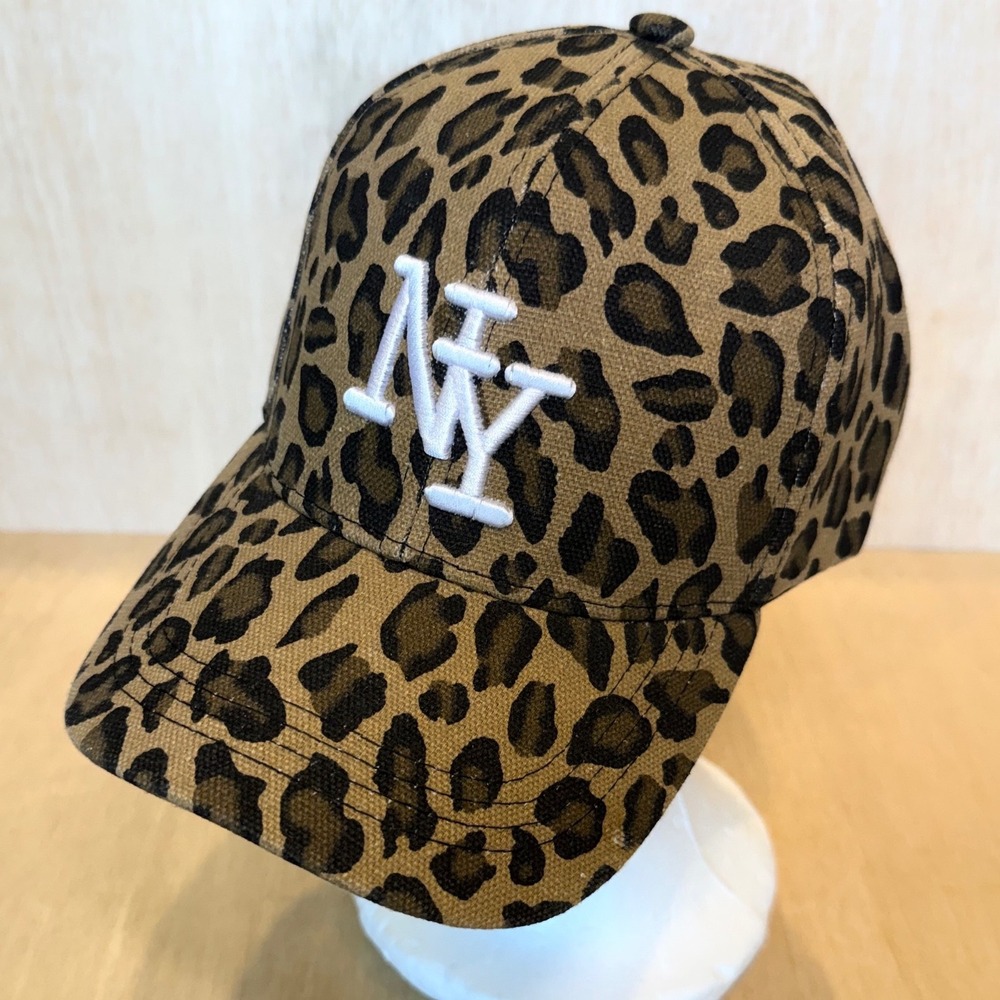 Womens OS Leopard Print NY Logo Baseball Cap Canvas Hat Streetwear